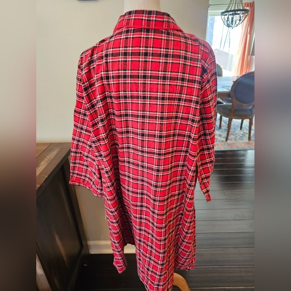 Jockey Women's Size 1X Soft Flannel Red Black White Plaid Nightshirt New w/ Tag - Picture 5 of 8
